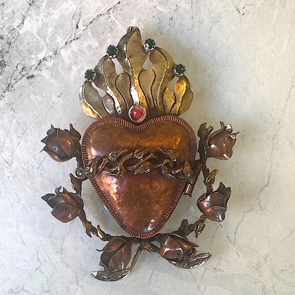 Unique Vintage Barbosa Artisan Handmade Sacred Heart Reliquary Locket Pendant